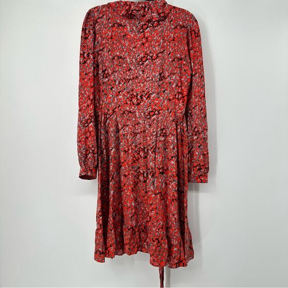 SALE!!! Maje Red Ruffle-trimmed Leopard-print Crepe Mini Wrap Dress - Picture 5 of 10